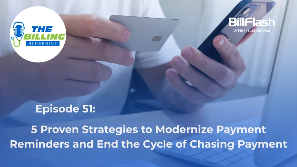 Image of someone making a payment with text saying "5 Proven Strategies to Modernize Payment Reminders and End the Cycle of Chasing Payment"
