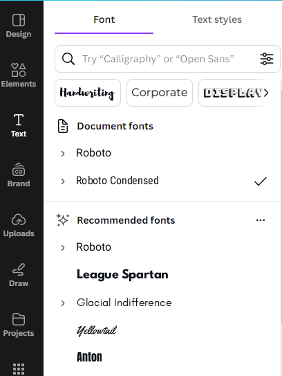 Adjusting the font text in Canva