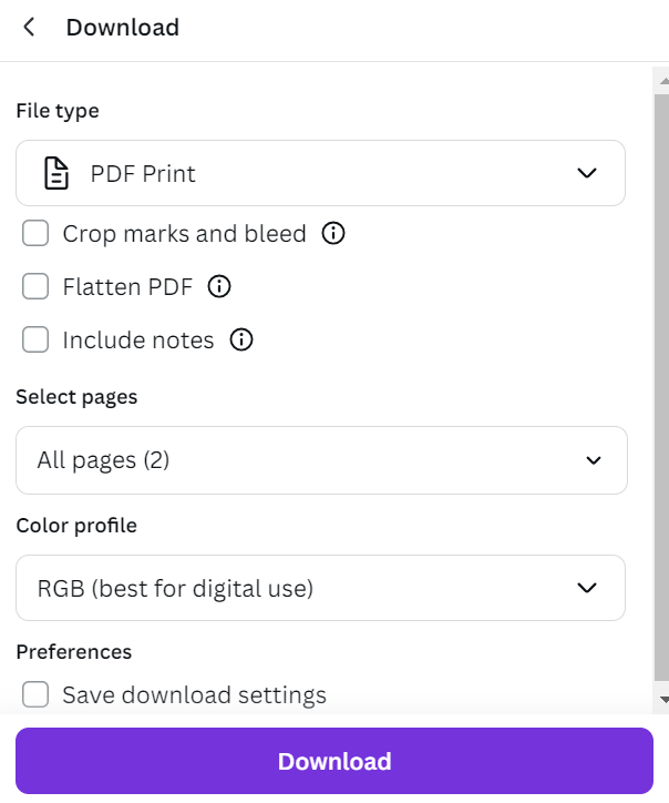 Download button for how to create a pdf