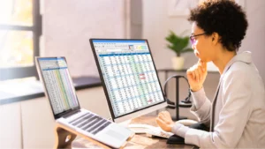 Woman looking at medical billing software