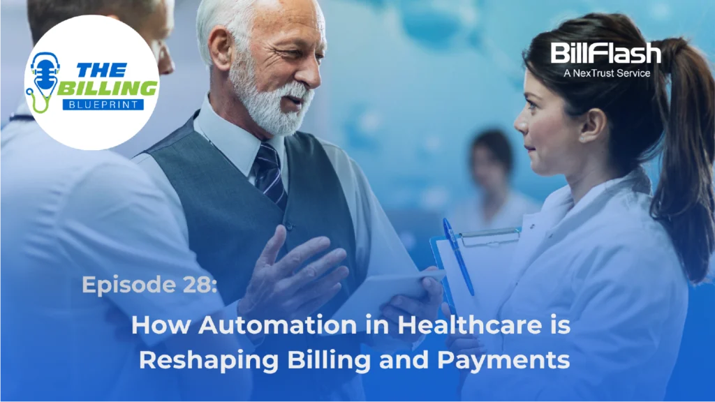 A group of doctors talking with text on the image saying, "How Automation in Healthcare is Reshaping Billing and Payments."
