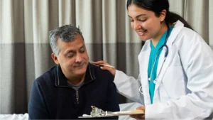 Doctor talking with patient about billing options