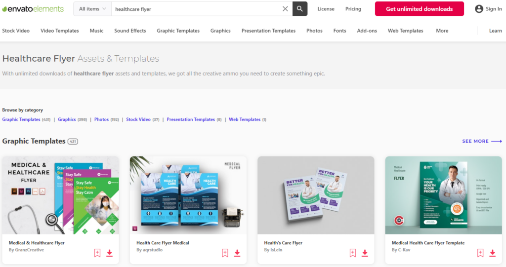 Healthcare flyer examples on the envato elements website