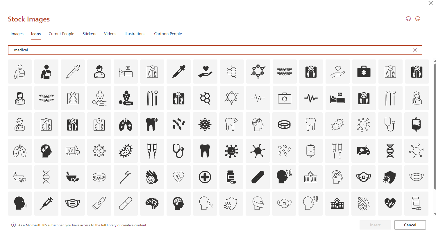 Looking for icons on PowerPoint's free stock images